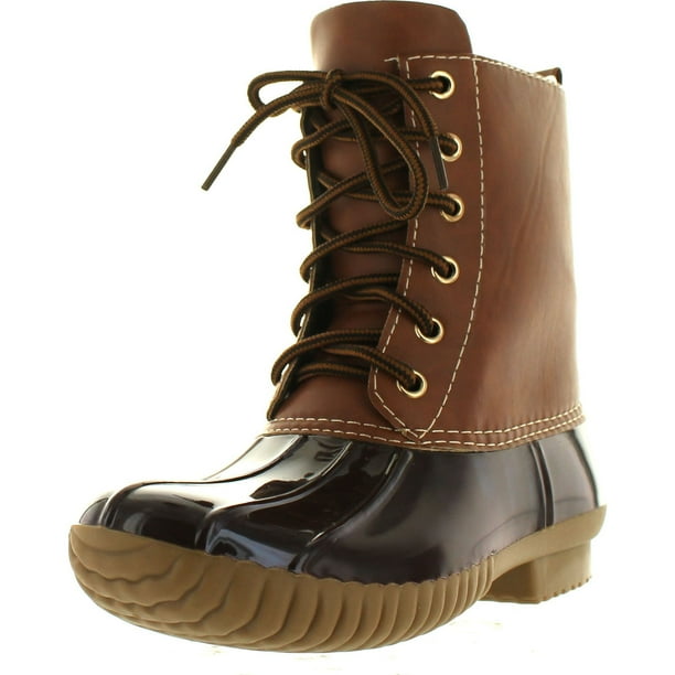 AXNY Dylan Womens Lace Up Two Tone Combat Style Calf Rain Duck Boots AXNY Dylan Womens Lace Up Two Tone Combat Style Calf Rain Duck Boots